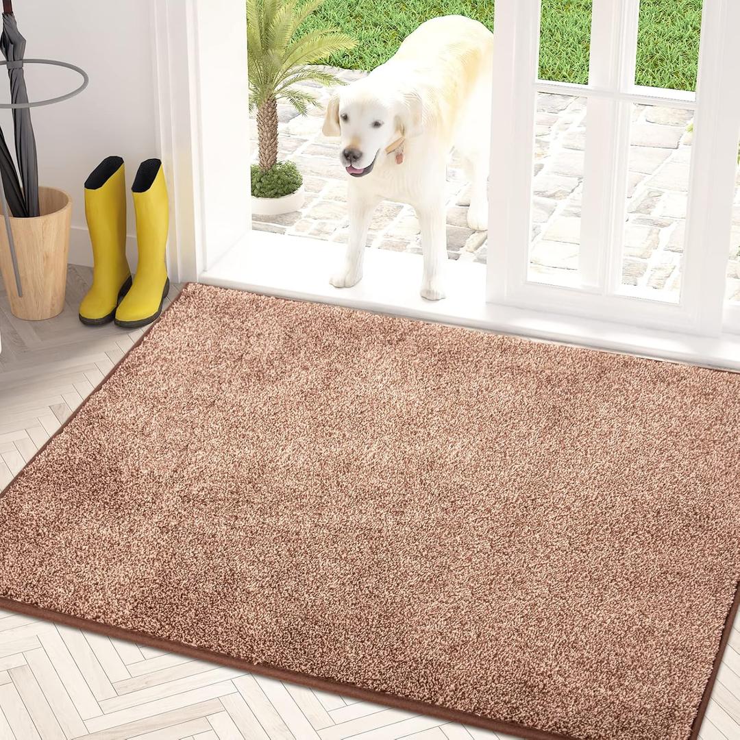PURRUGS Dirt Trapping Door Mat 31.5" x 47", Non-Slip Machine Washable Entry Rug, Shoe Scraper, Dog Doormat, Super Absorbent Welcome Mat for Front & Back Door, Muddy Shoes & Paws, Brown-Light Cream