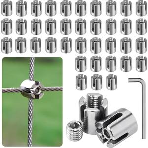 40pcs 1/8" Cable Cross Clamps, T316 Stainless Steel Cross Cable Clamps for 3mm Wire Rope or Rod Fittings, No Drilling Clips for Wire Trellis Kits (Heavy Duty)