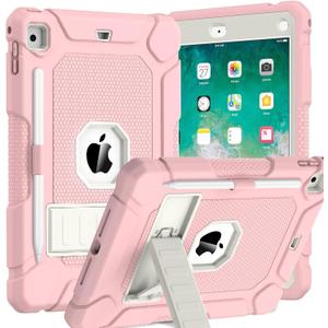 BMOUO Case for iPad 6th 5th Generation (iPad 9.7 inch, 2018/2017), Shockproof Protective iPad 9.7 Case with Built-in Stand/Pencil Holder for iPad 6th/5th Gen, Air 2, Pink