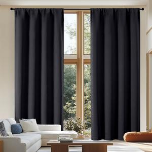 Simplebrand Ava Black Blackout Curtains for Patio 108 Inches Long 2 Panels Set, Solid Thermal Insulated Room Darkening Rod Pocket Window Treatment Curtains Blackout Drapes, W50 x L108 Inch, Black