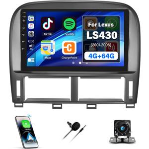 [4+64G] Android 13 Car Stereo for Lexus LS430 2001 2002 2003 2004 2005 2006 with Wireless Carplay&Android Auto,9 Inch Car Radio with Mirror Link Bluetooth FM/RDS WiFi GPS EQ DSP SWC+AHD Backup Camera (4+64G with Carplay)