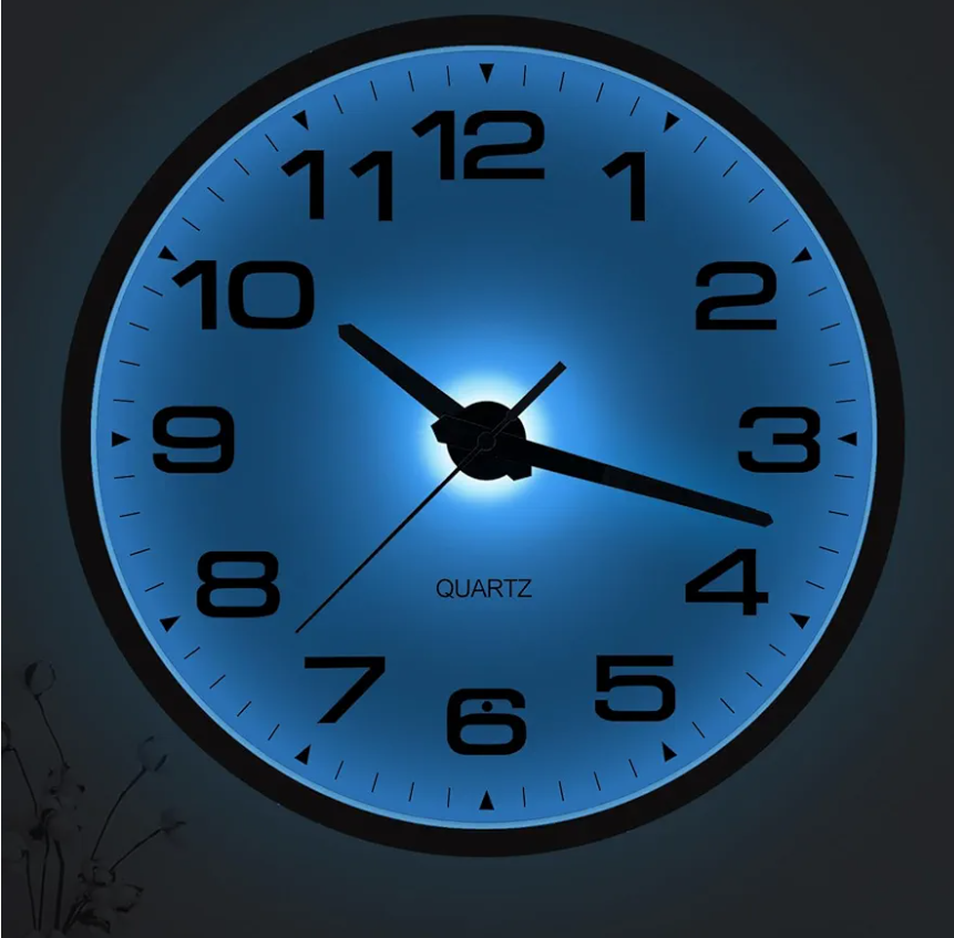 JoFomp Lighted Wall Clocks Battery Operated, 12 Inch Wall Clock for Bedroom Night Glow, Light Up Wall Clock Silent, Glow in The Dark Wall Clocks for Living Room Decor, Light Sensor - Auto Lighting