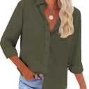 Womens Summer Linen Shirts Casual Button Down 2026 Long Sleeve Cotton Top Blouse Shirt with Pocket (XXL)