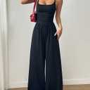 Floerns Women's Summer Jumpsuit Spaghetti Strap One Piece Outfit Wide Leg Baggy Pants Romper Size S