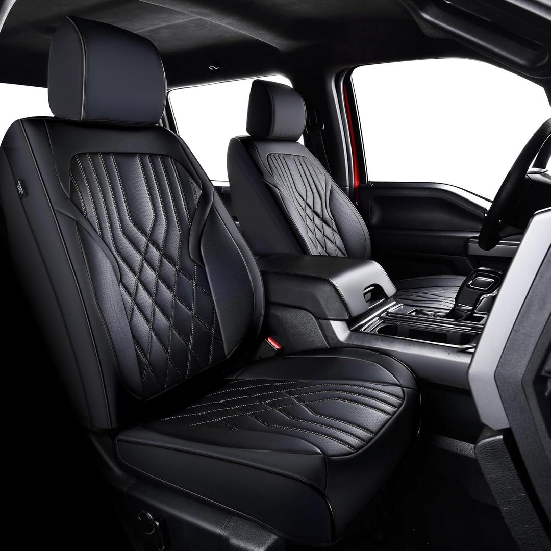 Ram Seat Covers, for 2011-2026 Dodge Ram 1500 2500 3500 Classic Crew Quab Mega Regular Cab, Napa Leather Seat Protector (Front Only, Black 2pcs)
