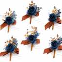 Ling's moment Boutonniere for Men, 6pcs Groom Groomsmen Boutonniere, Artificial Flowers for Wedding Decor/Prom/Homecoming, etc.Burnt Orange Navy Blue