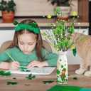 St Patricks Day Decorations, Saint Patricks Day Table Decor - Artificial Flowers 3 PCS with Vase, Leprechaun St Patricks Decor for Home, Dining Table, Bedroom, Shamrock Flowers Gifts for Women