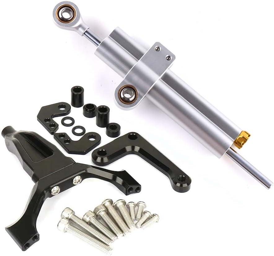 Adjustable Steering Damper Stabilizer with Mount Bracket Compatible with Yamaha MT-09 2025 2026 (Dual-tube Silver)