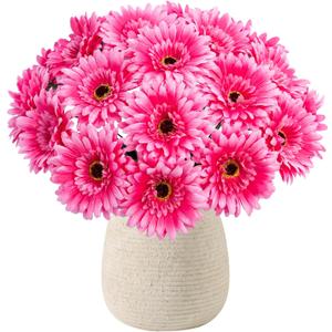 20 Pcs Fake Silk Gerbera Daisy Artificial Flowers with Stems Faux Daisies Flower Bulk for DIY Art Crafts Home Wedding Party Vase Centerpieces Tables Garland Wreath Decoration (Pink)