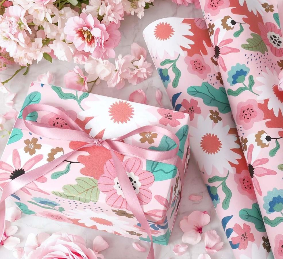 LaRibbons Pink Floral Wrapping Paper Jumbo Roll, 30 Inch X 33 Feet (82.5 sq. ft) Spring Gift Wrap Stone Paper for Wedding, Mother’s Day, Bridal Shower & Birthday,Pack Of 2