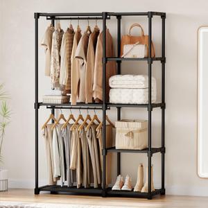 OLIXIS Portable Wardrobe Closet with Hanging Rods, 44 Inch Portable Clothing Rack with Shelves, Heavy Duty Clothes Rack, Freestanding Closet Organizer