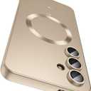 Magnetic for Samsung Galaxy S24 Case [Compatible with MagSafe][Built-in Camera Lens Protector] Slim Soft Silicone Bumper Shockproof Metallic Luster Phone Case (Gold)
