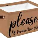 Please Remove Your Shoes Storage Basket Waterproof Cube Storage Bin Organizer with Handles, Farmhouse Brown Collapsible Storage Cubes Bins for Clothes Books Toys 15"x11"x9.5"