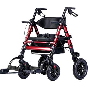 Ambliss 2-in-1 Rollator Transport Wheelchair Combo for Seniors with seat | Heavy-Duty Bariatric Walker 450lbs|10" Rear & 8" Front All Terrain Wheels|Adjustable Height|Foldable Mobility Aid for Adults