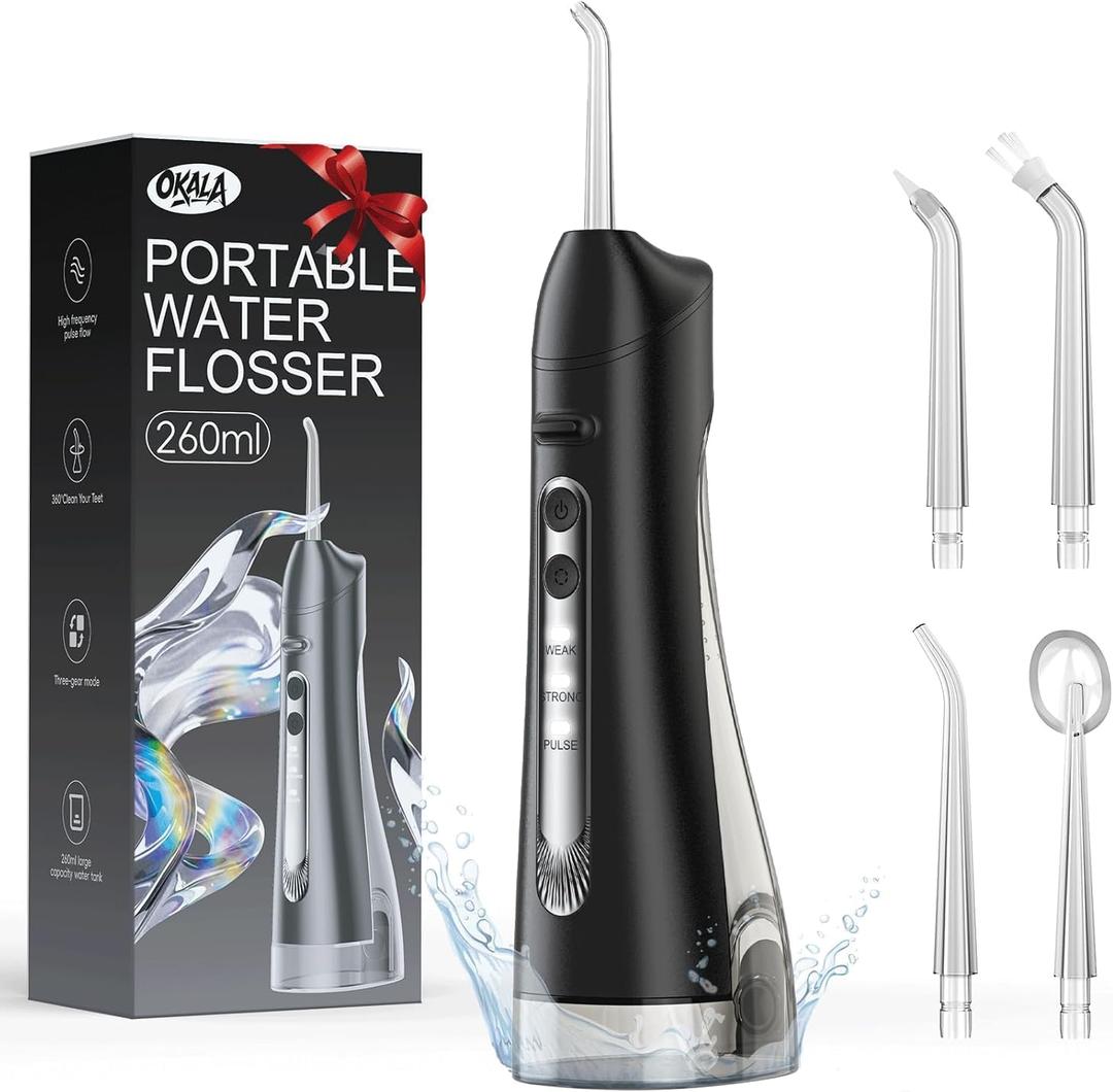 Water Flosser, Water Dental Flosser Pick for Teeth, IPX7 Waterproof Oral Irrigator, 3 Modes 4 Replaceable Jet Tips, Professional Flossing Cleaning Picks for Home Travel Gums, Braces Care (Black)