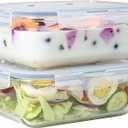 4pc Set of 8 Cup Large Glass Food Storage Containers with Lids - Airtight Meal Prep Container with Lid Lock - Freezer Microwave & Oven Safe Clear Lunch Bowl, Stackable Baking Pantry Organizer