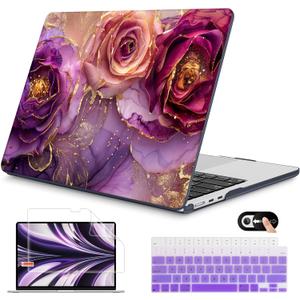 Mektron for 2025 M4 MacBook Air 13.6 Inch A3240 Case Fits 2023 A2681 M2 2024 A3113 M3 Chip with Liquid Retina Display Touch ID, Printed Plastic Hard Shell Cover for MacBook Air 13.6", Marble Flowers