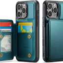 Vinich for iPhone 16 Pro 6.3" Wallet Case with Card Holder, RFID Blocking Credit Slots Kickstand Shockproof Phone Cover for Women Men, Bluish Green