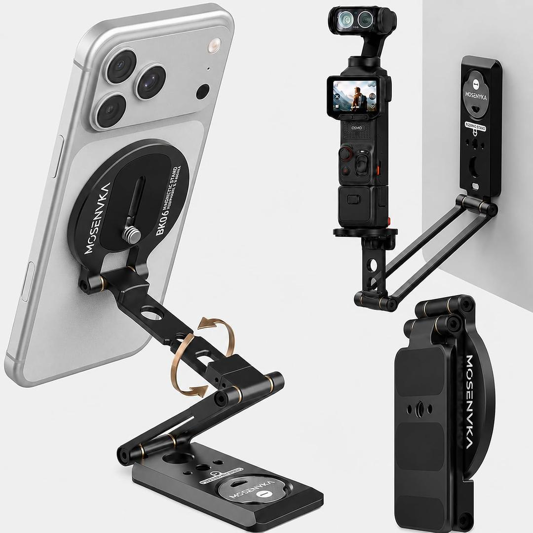 2-in-1 Magnetic Phone Stand & Action Camera Mount, N52 Magnet Phone Holder | for Gym/Desk, for Magsafe iPhone, Arca-Swiss & 1/4" Screw for Insta360 Luna Ultra/DJI Osmo Pocket 3/4/GoPro | Patented Design