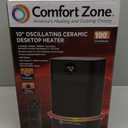 Comfort Zone Digital Desktop Heater, 1500W/1000W, ECO Mode, Thermostat, Remote Control, 12H Timer, Tip-Over & Overheat Protection, Portable Electric Space Heater for Indoor Use, Black