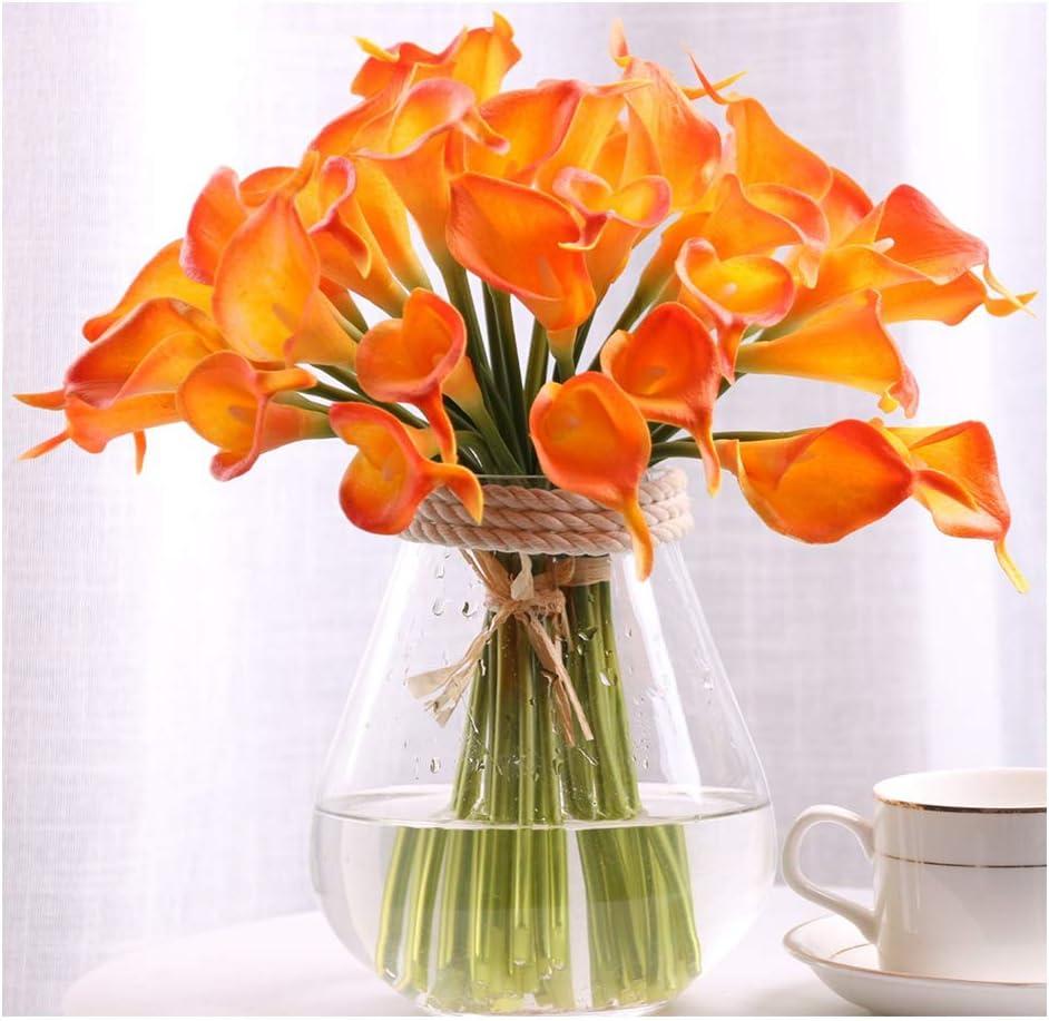 30pcs Calla Lily Artificial Flowers, Real Touch Fake Flowers Wedding Bouquet Home Party Decor Fall Floral Home Dining Room Office Decoration(Orange, 14" Tall).