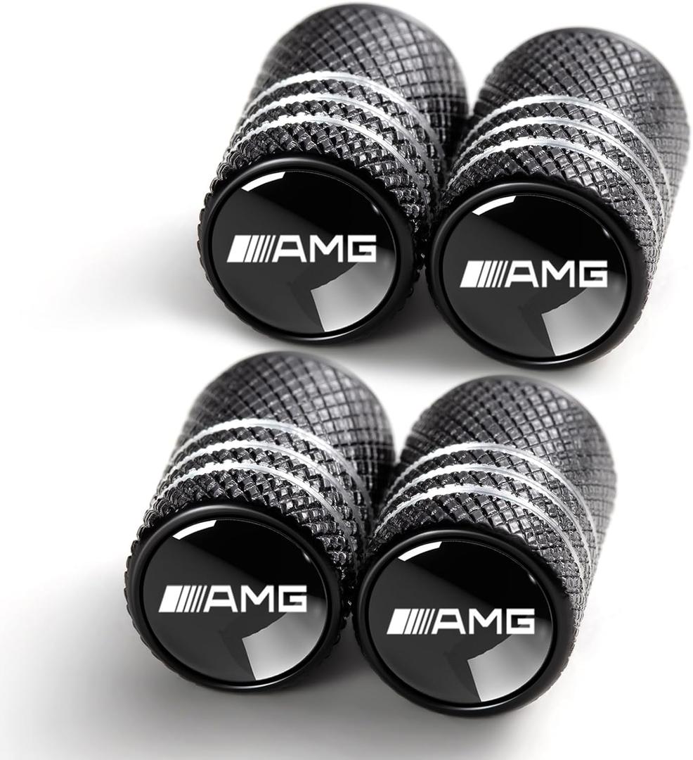 Tire Valve Stem Caps for Mercedes Benz AMG Metal Car Wheel Air caps Auto Valve Stem Caps Accessories 4 Pack Black