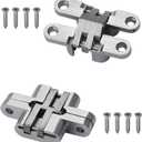 2 Pack 2.36 in Hidden Hinge Invisible Concealed Cross Hinges 180 Degree Folding Door Cross Zinc Alloy Hidden Hinges Swing Invisible Hinge for Cabinet, Cupboard,Wooden Box,with Screws-S5