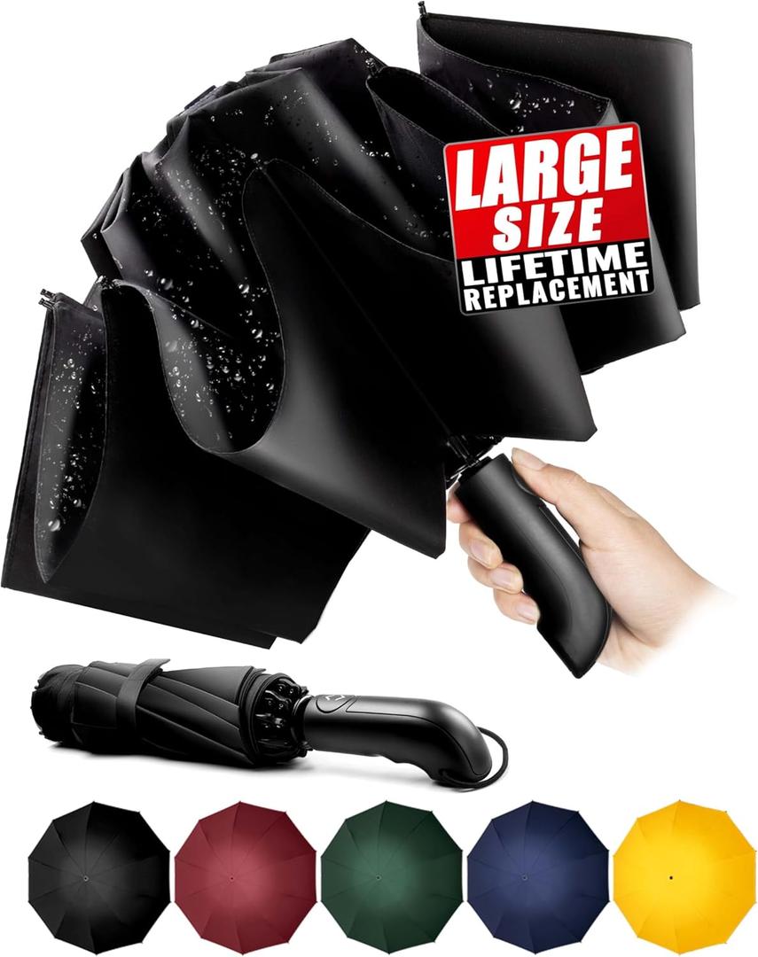 Conlun Travel Inverted Umbrella Compact Windproof- Automatic reverse Umbrellas for Rain - Folding Portable 10 Ribs Large Umbrella (46inch, Black)