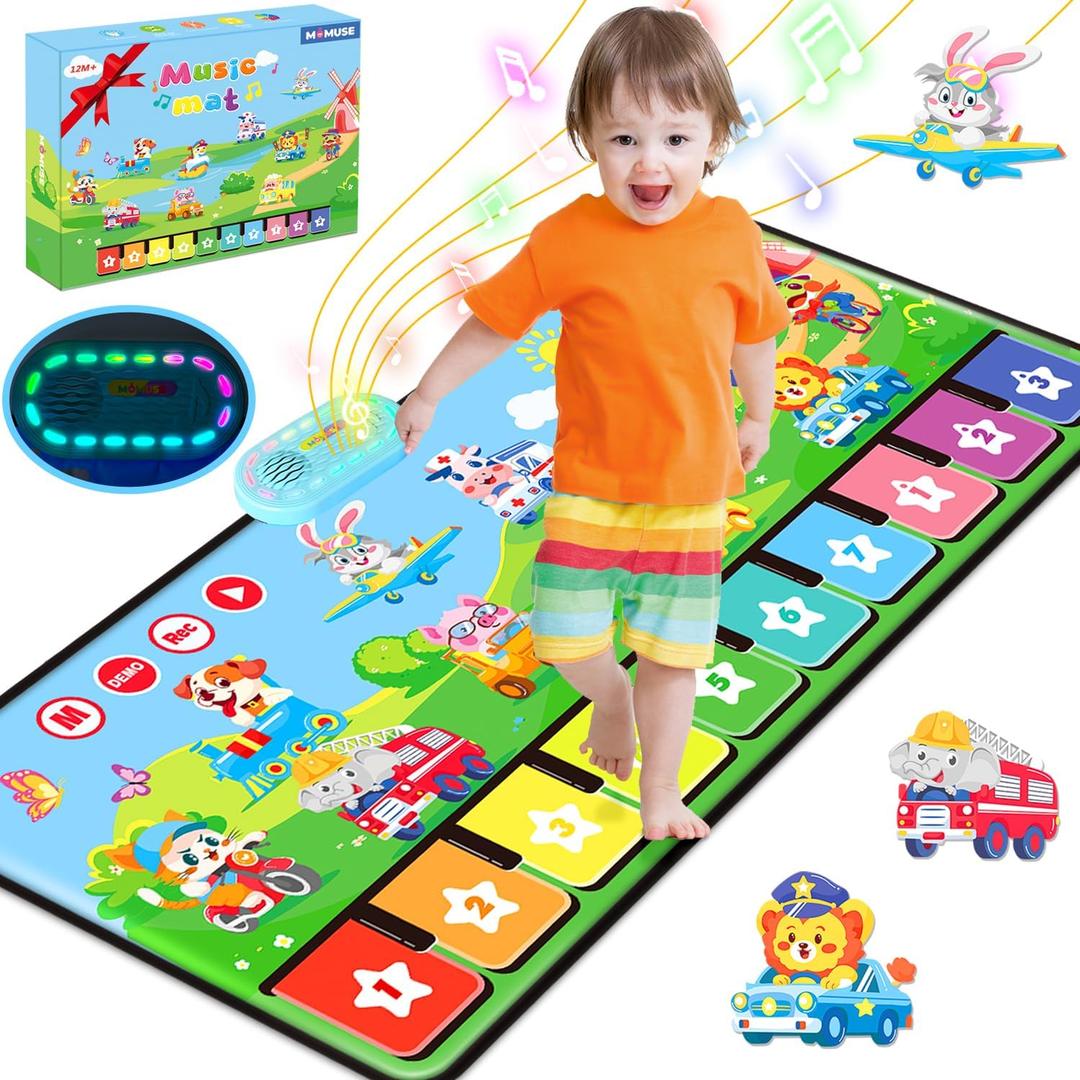 MOMUSE Piano Music Mat with 80 Sounds, Large Animal Car Touch Blanket Playmat Carpet Musical Toddlers Toys 1-3, Floor Keyboard Dance Sensory Educational Mat Boys Girls Gifts for 1 2 3 4 5 Years Old