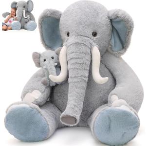 MorisMos Giant Elephant Stuffed Animals,39" Big Mama and Baby Stuffed Elephant Plush Toys for Kid Girl Boy Adult,3ft Large Woodland Stuffed Animals Gift for Birthday Baby Shower Decor Christmas