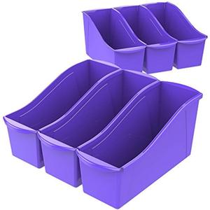 Storex Large Book Bin, 14.3 x 5.3 x 7", Mauve, Case of 6 (71192U06C)