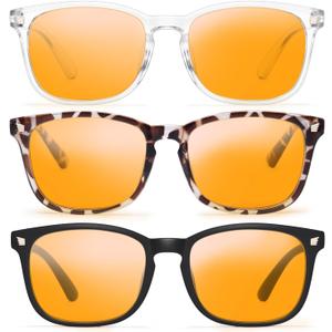 Gaoye Stylish Blue Light Glasses for Woman - Computer Glasses 99% Blue Light Blocking - Lightweight TR90 Frames - 3 pack (A1 Matte Black+leopard+transparent)