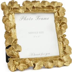 Cuspin 5x5 Picture Frame Vintage Gold Frames, Gold Ornate Leaf Textured Hand-Crafted Resin with Glass Front, Antique Square Photo Frame for Tabletop Display, Retro Design Home Decor