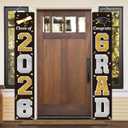 KMUYSL Graduation Decorations Class of 2026, Gold & Black Congrats Grad Banner Hanging Flags Porch Sign, 2026 Graduation Decorations Party Supplies for Any School Indoor/Outdoor Decor
