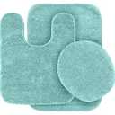 Fancy Linen 3pc Solid Non-Slip Bath Mat Set Bathroom U-Shaped Contour Rug, Mat and Toilet Lid Cover (Aqua)