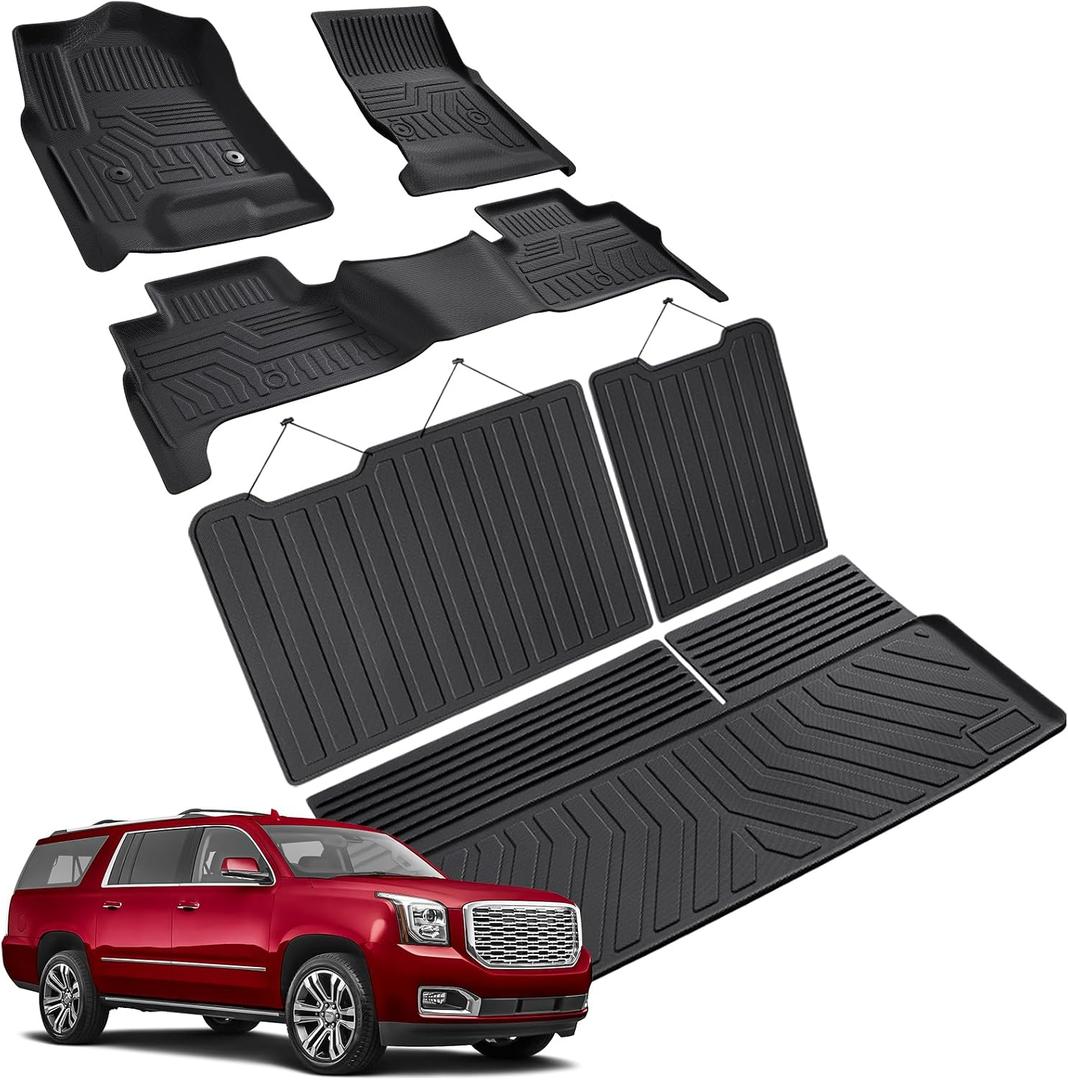 for Chevy Tahoe for GMC Yukon Floor Mats & Cargo Liner 2015-2020 (Not for XL), All Weather Trunk Mats for Chevrolet Tahoe Rear Backrest Mats Accessories 2015 2016 2017 2018 2019 2020(6PCS)