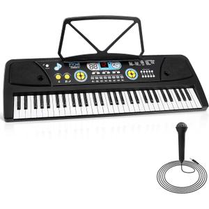 Electric Keyboard Piano 61 Keys - Portable Digital Musical Karaoke Piano Keyboard -10 Rhythms 16 Tones, Stereo Speakers, Rechargeable Battery - Wired Microphone - Beginners Kids Adult - Pyle PKBRD6112