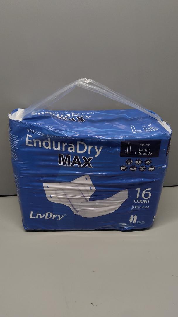 LivDry EnduraDry Max Adult Diapers with Tabs, Up to 12-Hours, Super Absorbent Incontinence Underwear, Leak Protection Briefs, Large, 16-Pack