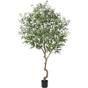 Faux Olive Tree 8ft, Large Realistic Silk Olive Trees Artificial Indoor with Natural Wood Trunk & Lifelike Fruits, Fake Olive Tree for Home Office Decor Indoor