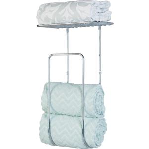 Steel Wall Mount Towel Rack Holder Organizer with Basket Shelf Storage for Bathroom, Kitchen, Laundry Room - Holds Towels, Washcloths, Hand Towels - Concerto Collection - Chrome
