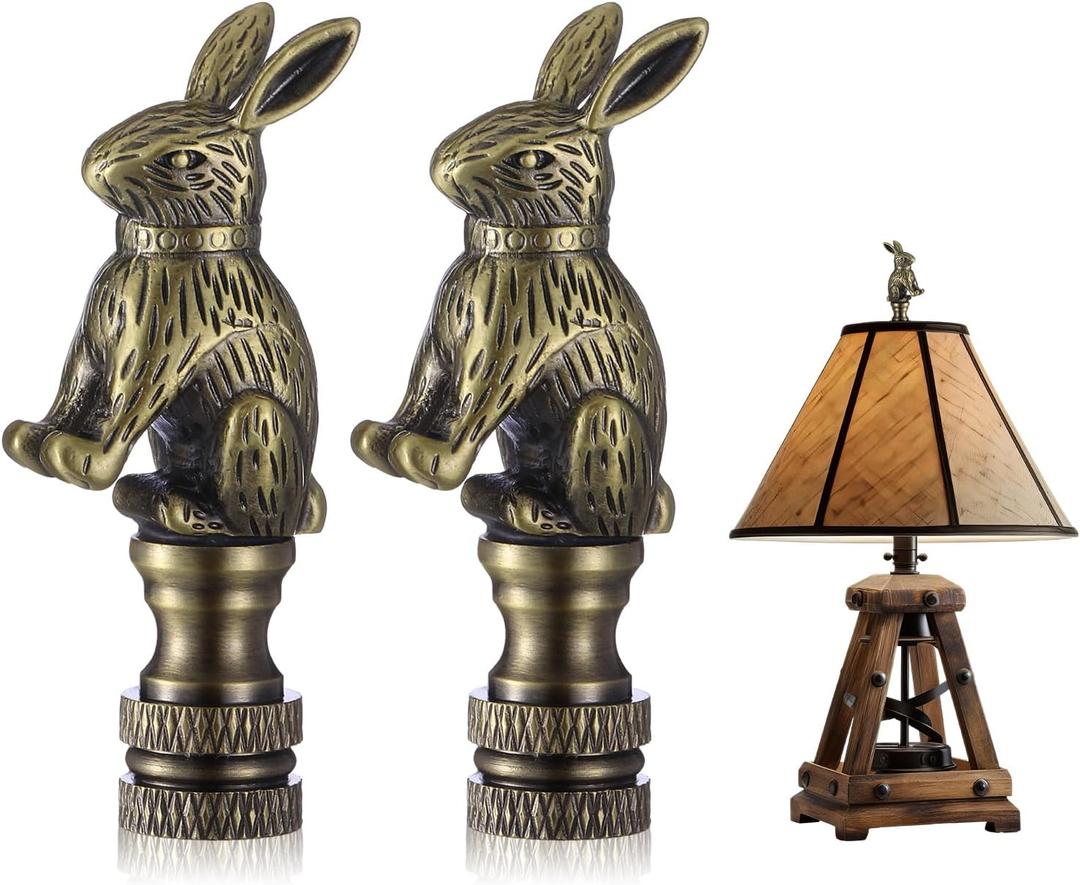 Chunful 2 Pack Rabbit Lamp Finials Decorative, Bunny Shade Antique Finial Lamp Toppers Screw Cap Knobs 1/4-27 Thread Decorative Knob Finials Accessories for Home Room