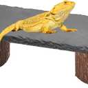Bearded Dragon Basking Platform,Reptile Heat Storage Slate Stone with Wooden Pile,Gecko Climbing Slate Stone and Hide Caves,Turtle Basking Rock for Lizards Snakes Chameleon,Tortoise,8x4x2.4 inch