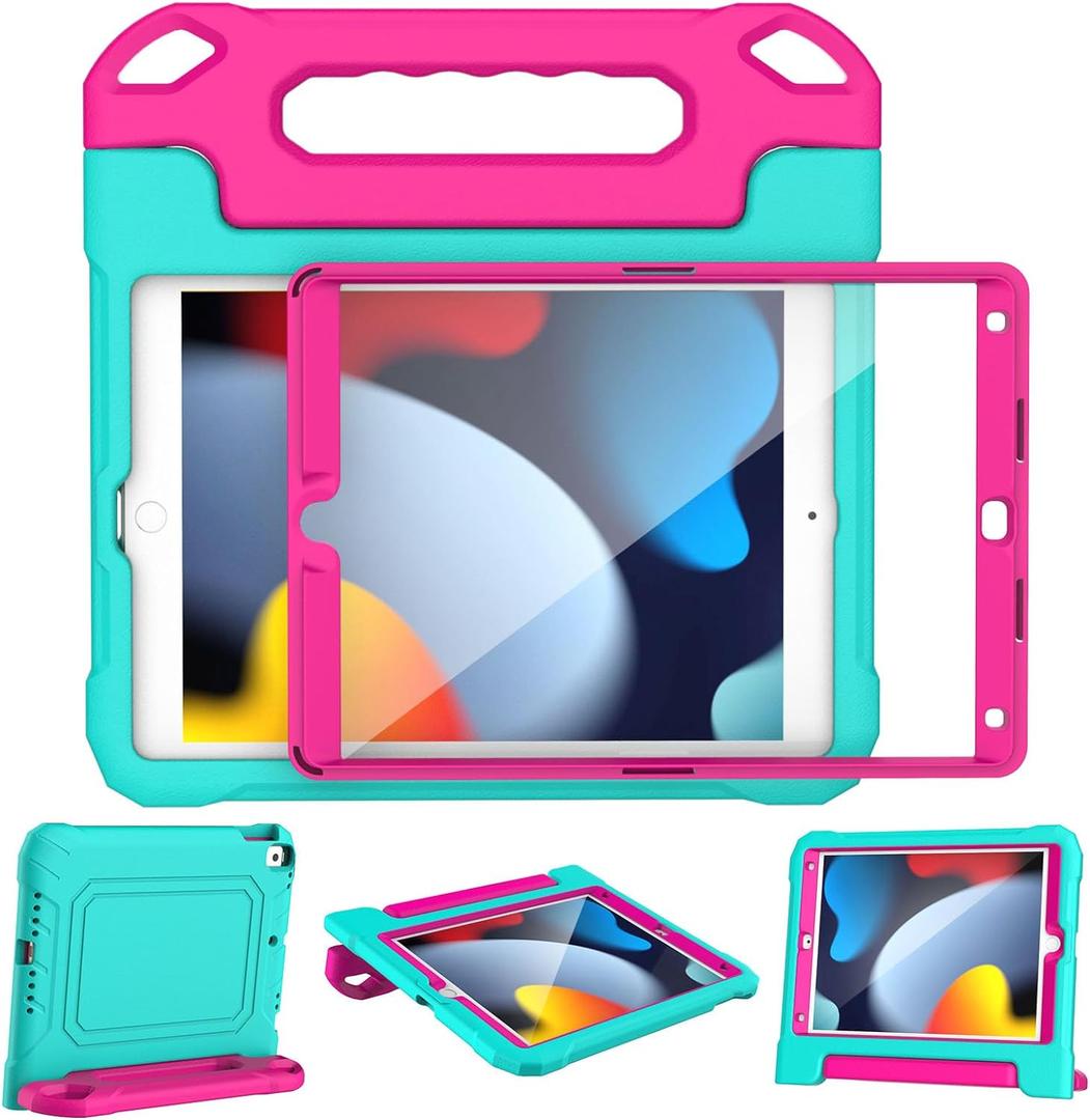 YIHE Kids Case for iPad 10.2 Inch 9th/8th/7th Generation 2021/2020/2019, iPad Pro 10.5 & iPad Air 3, Shockproof Handle Stand Kids Case with Screen Protector for iPad 10.2/10.5 Inch, Cyan & Pink