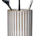 Ceramic Spoon Holder for Coffee Bar, Upright Tea Spoon Holder Cup, Coffee Stirrers Straws Stir Stick Holder, Fish Belly White Fluted Surface