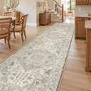 Madane 3x12 Hallway Runner Rug - Non Slip Washable 12ft Runner for Hallways Soft Vintage Kitchen Rugs Low-Pile Carpet Runner for Entryway Bathroom Thin Floor Mat for Bedroom Dining Room, Ivory/Brown