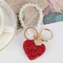 2 x Car Keychain for Women, Bling Rhinestone Heart Pearl Car Keychain for Decoration, Keychains Gifts for Valentine's Day Mother's Day Birthday Anniversary
