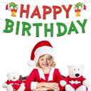 Merry Christmas Birthday Banner, No DIY, Glittery Happy Xmas Themed Party Decorations Red and Green December Party Supplies
