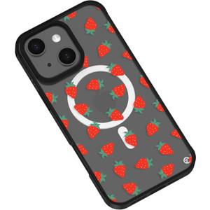 Compatible for iPhone 14 Plus Case with Magsafe,Strawberry Garden Pattern Girly Aesthetic Kawaii Fruit Design Clear Shockproof Phone Case Cover for Women Girls