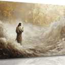 Jesus Walking on Water Canvas Wall Art Christian Walking With God Paintings Pictures Wall Decor Religious Bible Stories Printing Artwork for Living Room Bedroom Church Home Decoration Ready To Hang