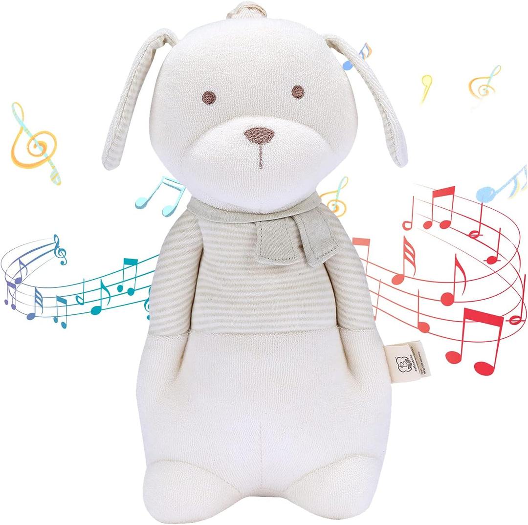 COTTONEBEBE Organic Baby Toys, Stuffed Animal Toy with Lullaby Music for Infant Babies 0 3 6 12 to 36 Months Boy & Girl,Ideal Gift for Newborn (Mr.Dog, Cotton)